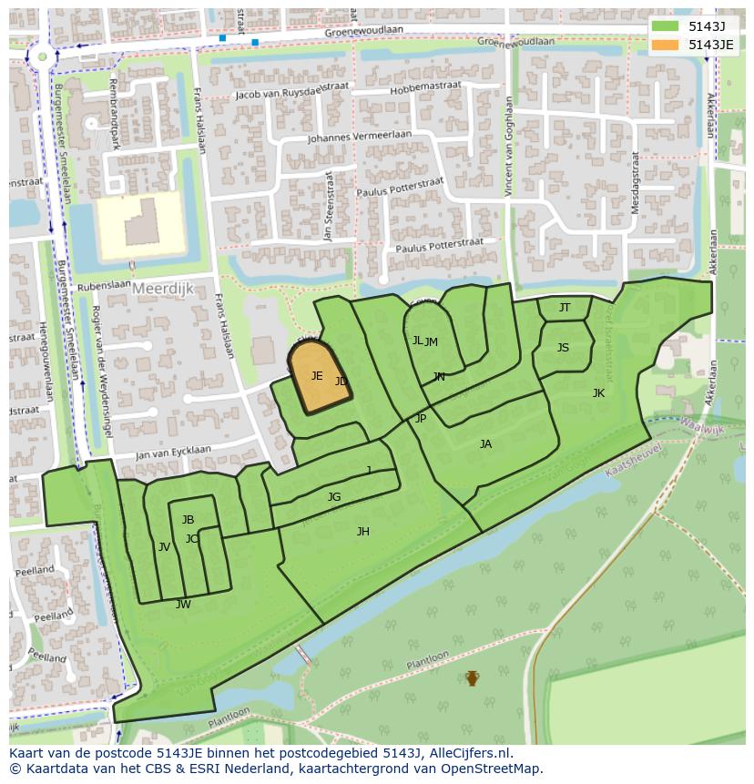 Afbeelding van het postcodegebied 5143 JE op de kaart.