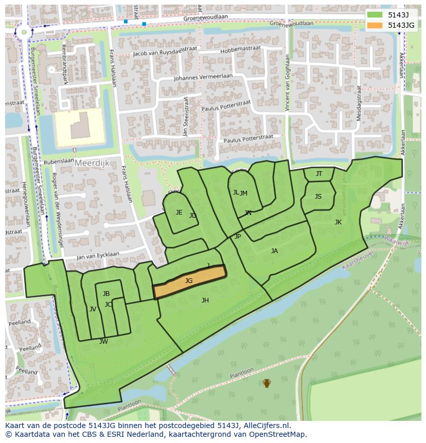 Afbeelding van het postcodegebied 5143 JG op de kaart.