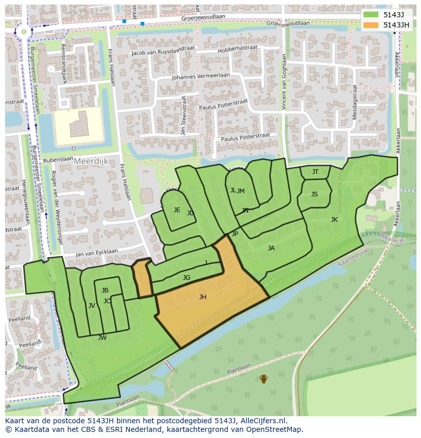 Afbeelding van het postcodegebied 5143 JH op de kaart.