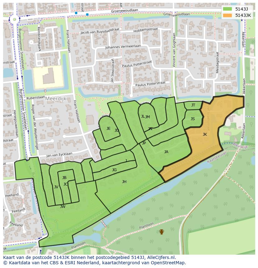 Afbeelding van het postcodegebied 5143 JK op de kaart.
