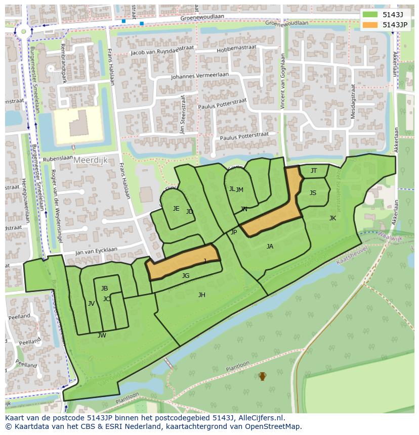 Afbeelding van het postcodegebied 5143 JP op de kaart.