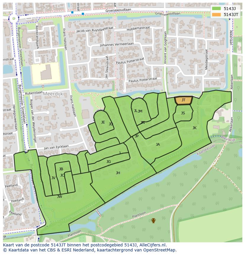 Afbeelding van het postcodegebied 5143 JT op de kaart.
