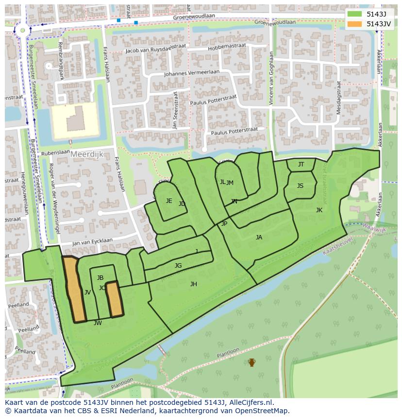 Afbeelding van het postcodegebied 5143 JV op de kaart.