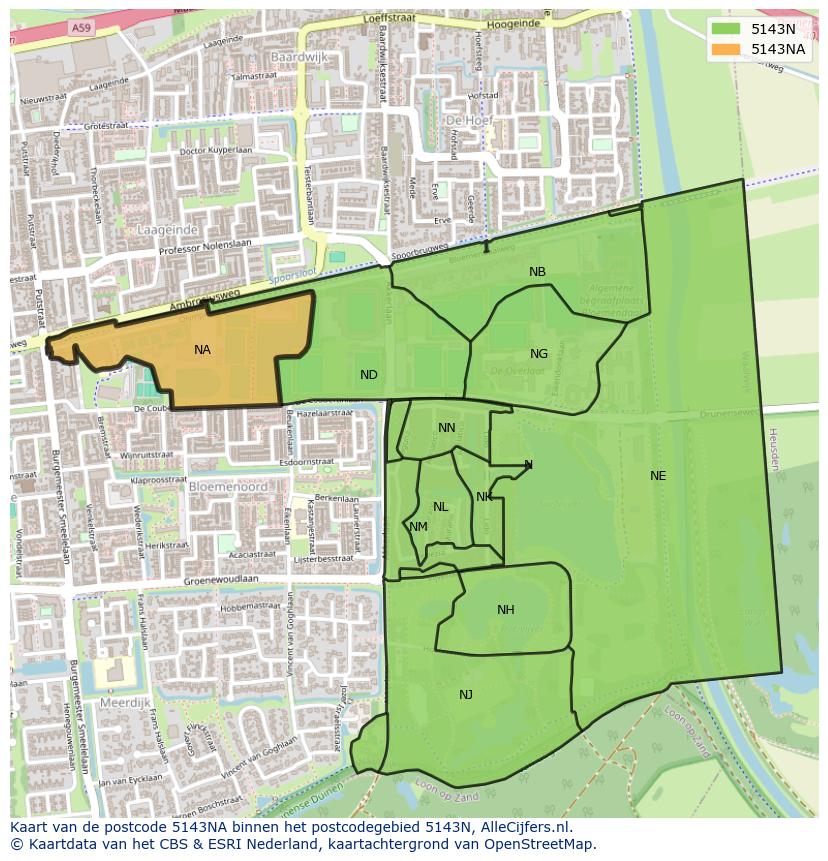 Afbeelding van het postcodegebied 5143 NA op de kaart.