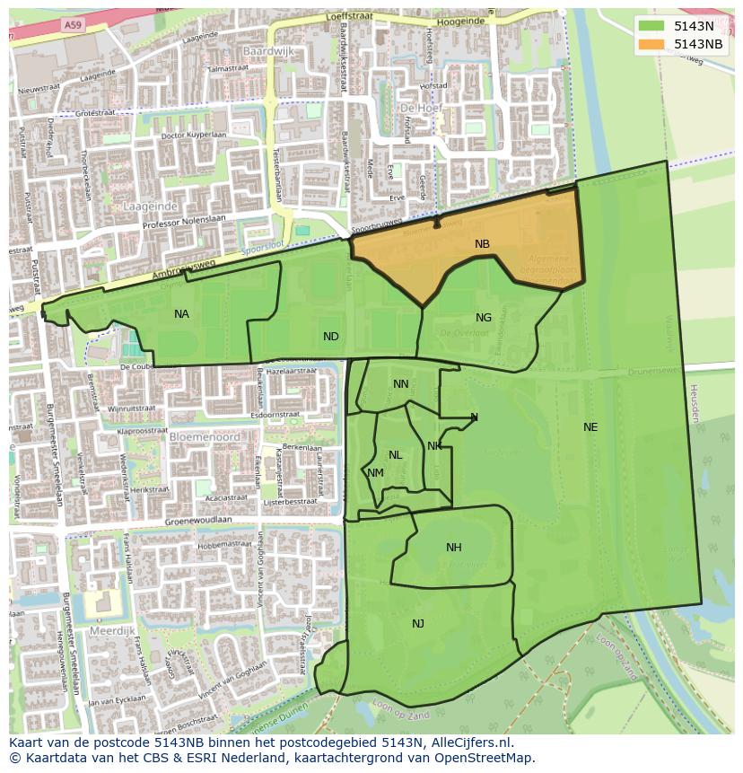 Afbeelding van het postcodegebied 5143 NB op de kaart.