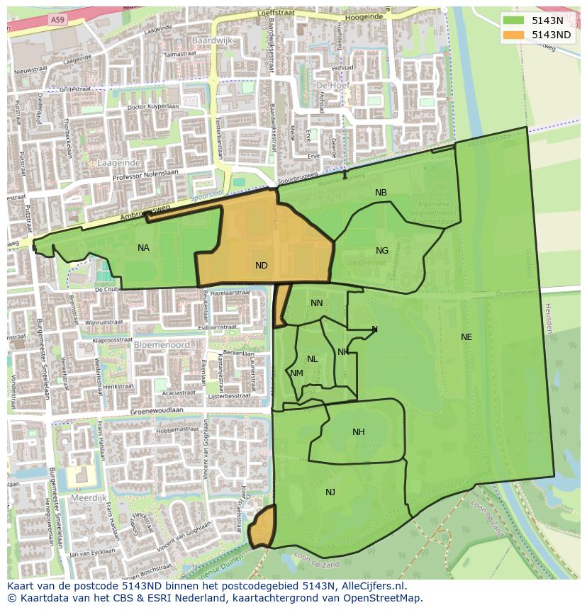 Afbeelding van het postcodegebied 5143 ND op de kaart.