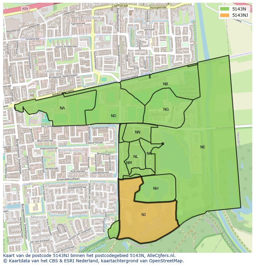 Afbeelding van het postcodegebied 5143 NJ op de kaart.