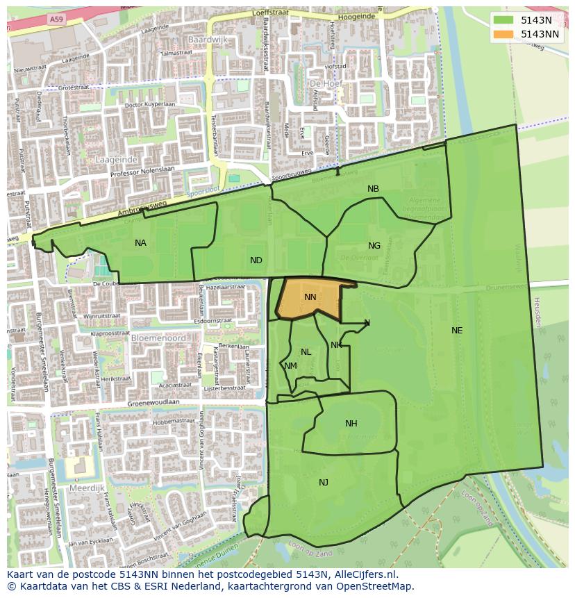 Afbeelding van het postcodegebied 5143 NN op de kaart.