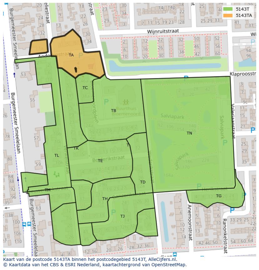 Afbeelding van het postcodegebied 5143 TA op de kaart.