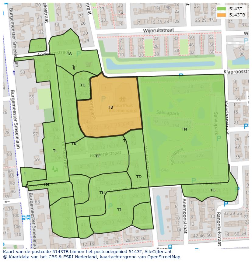 Afbeelding van het postcodegebied 5143 TB op de kaart.