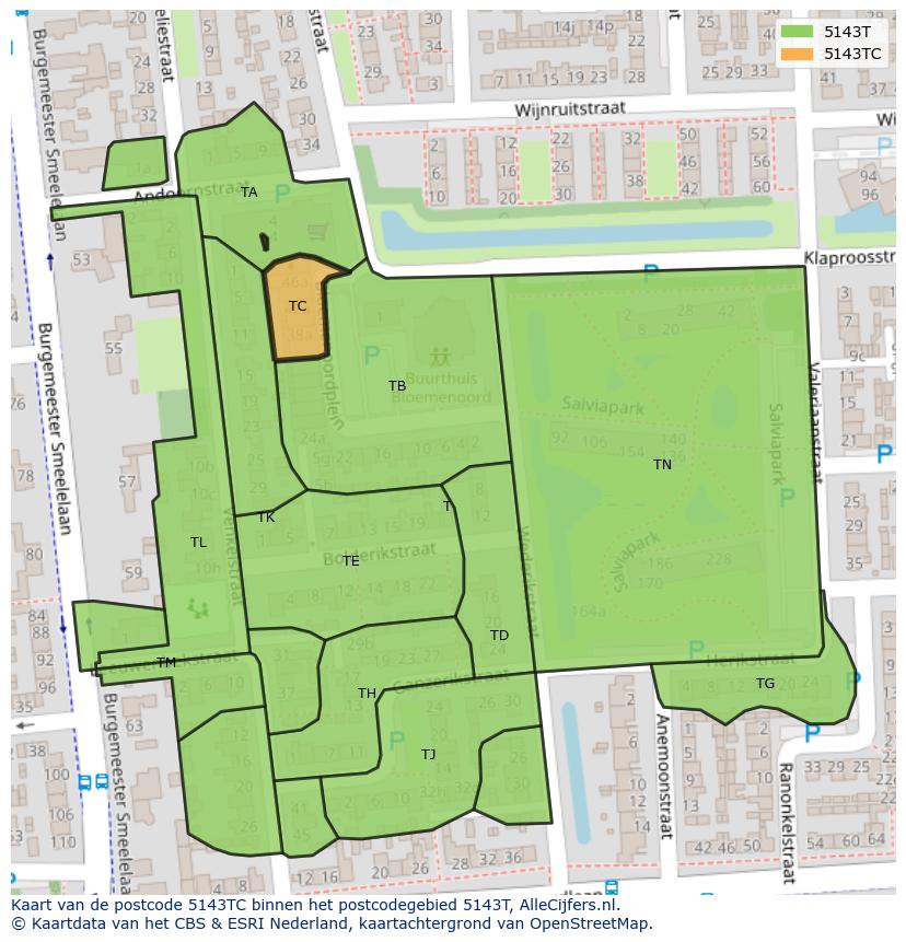Afbeelding van het postcodegebied 5143 TC op de kaart.