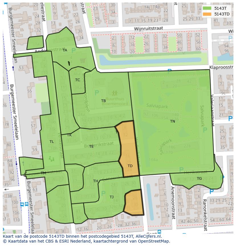 Afbeelding van het postcodegebied 5143 TD op de kaart.
