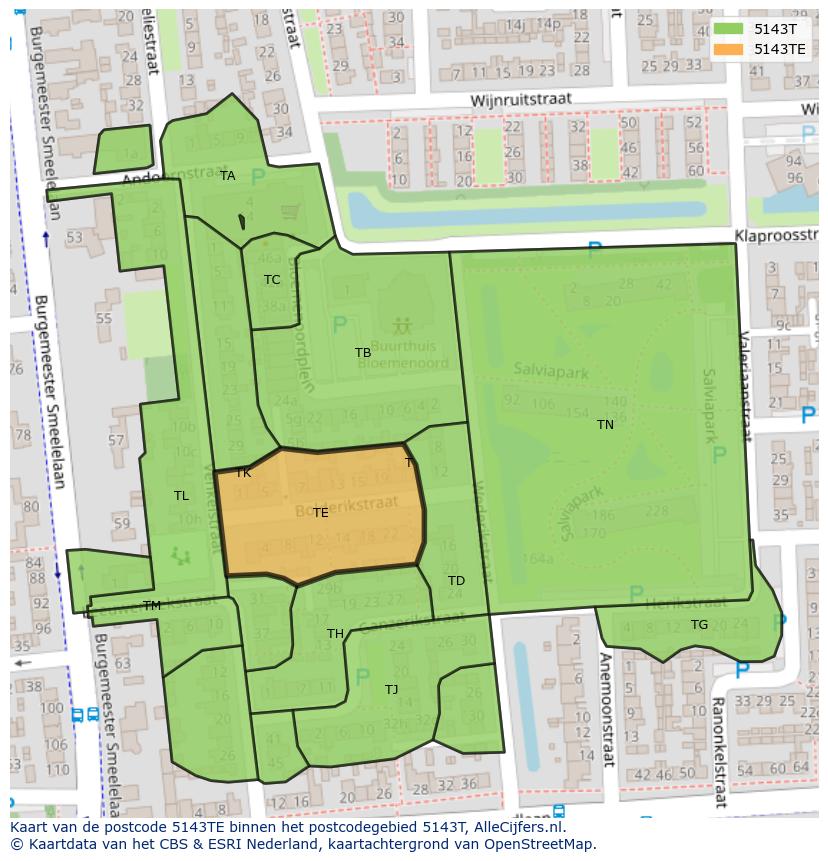 Afbeelding van het postcodegebied 5143 TE op de kaart.