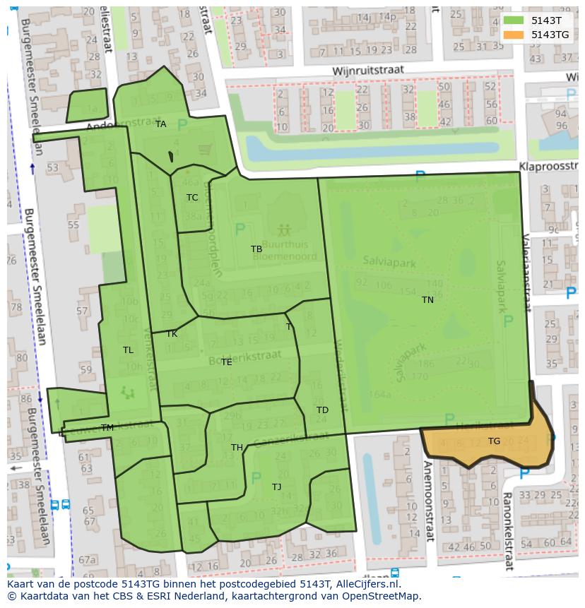 Afbeelding van het postcodegebied 5143 TG op de kaart.