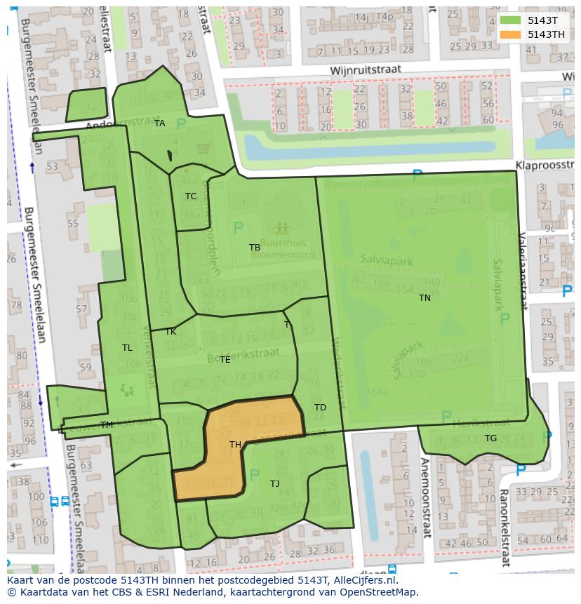 Afbeelding van het postcodegebied 5143 TH op de kaart.