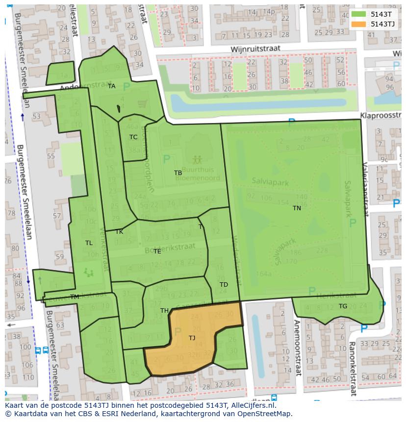 Afbeelding van het postcodegebied 5143 TJ op de kaart.