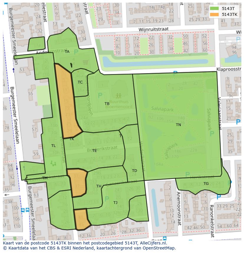 Afbeelding van het postcodegebied 5143 TK op de kaart.