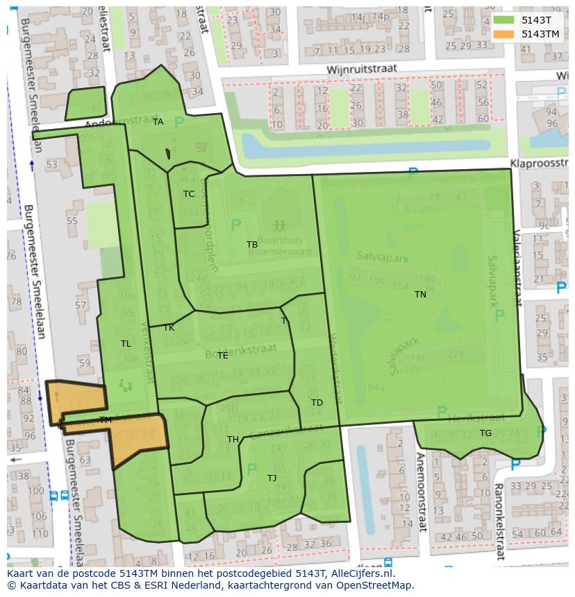 Afbeelding van het postcodegebied 5143 TM op de kaart.