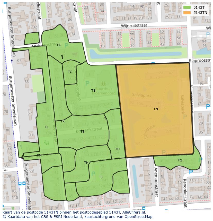 Afbeelding van het postcodegebied 5143 TN op de kaart.