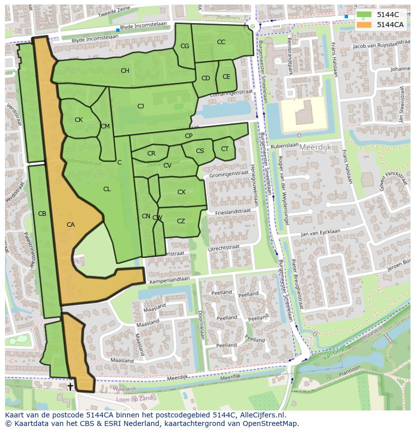 Afbeelding van het postcodegebied 5144 CA op de kaart.