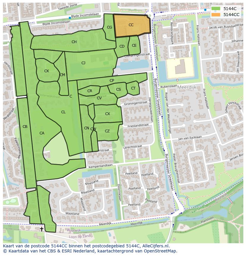 Afbeelding van het postcodegebied 5144 CC op de kaart.