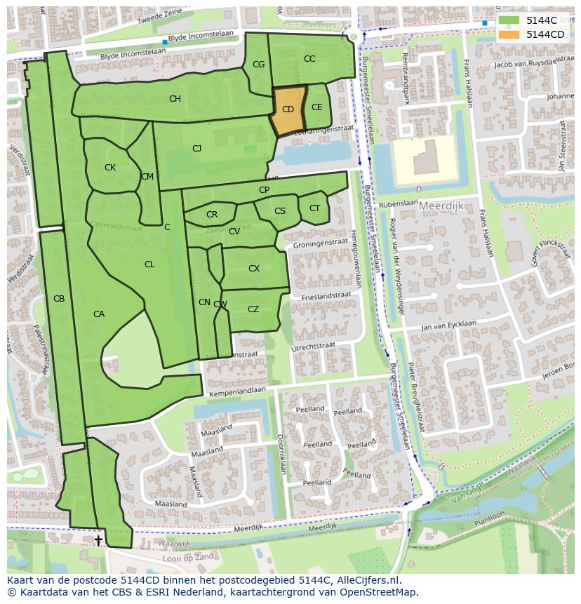 Afbeelding van het postcodegebied 5144 CD op de kaart.