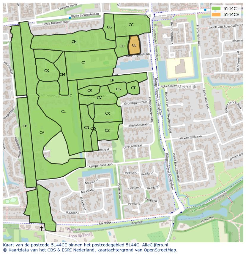 Afbeelding van het postcodegebied 5144 CE op de kaart.