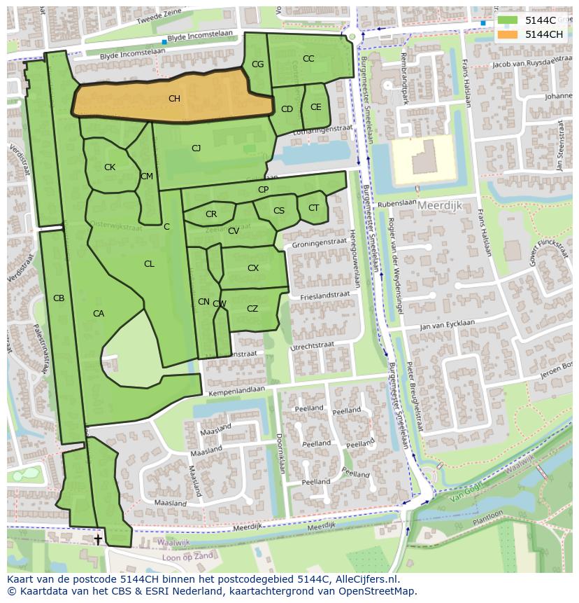Afbeelding van het postcodegebied 5144 CH op de kaart.