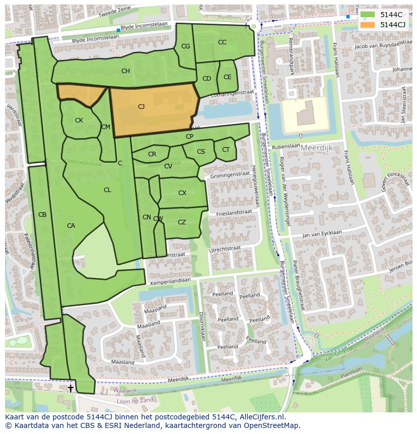 Afbeelding van het postcodegebied 5144 CJ op de kaart.