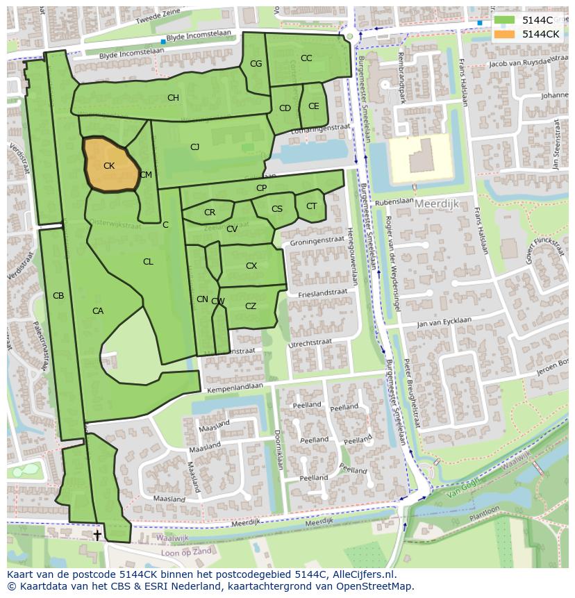 Afbeelding van het postcodegebied 5144 CK op de kaart.