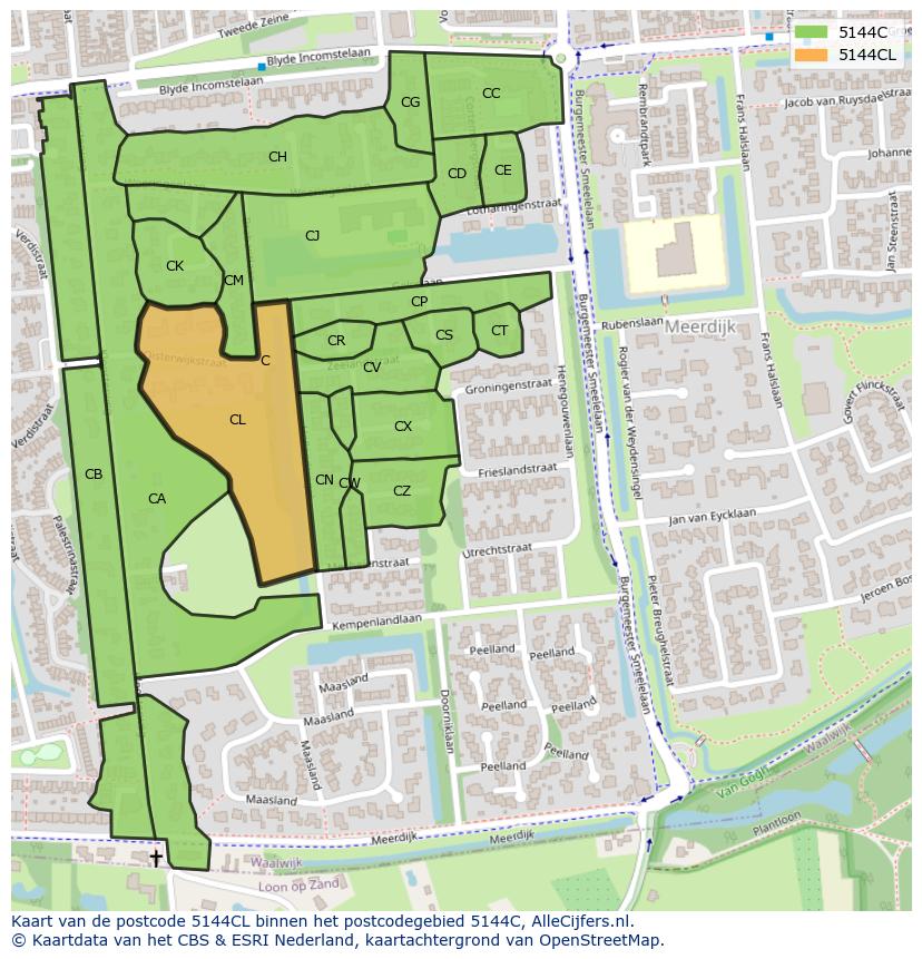 Afbeelding van het postcodegebied 5144 CL op de kaart.