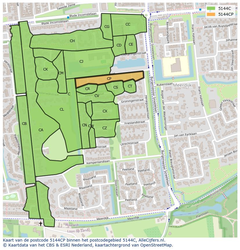 Afbeelding van het postcodegebied 5144 CP op de kaart.