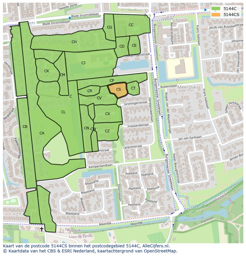 Afbeelding van het postcodegebied 5144 CS op de kaart.