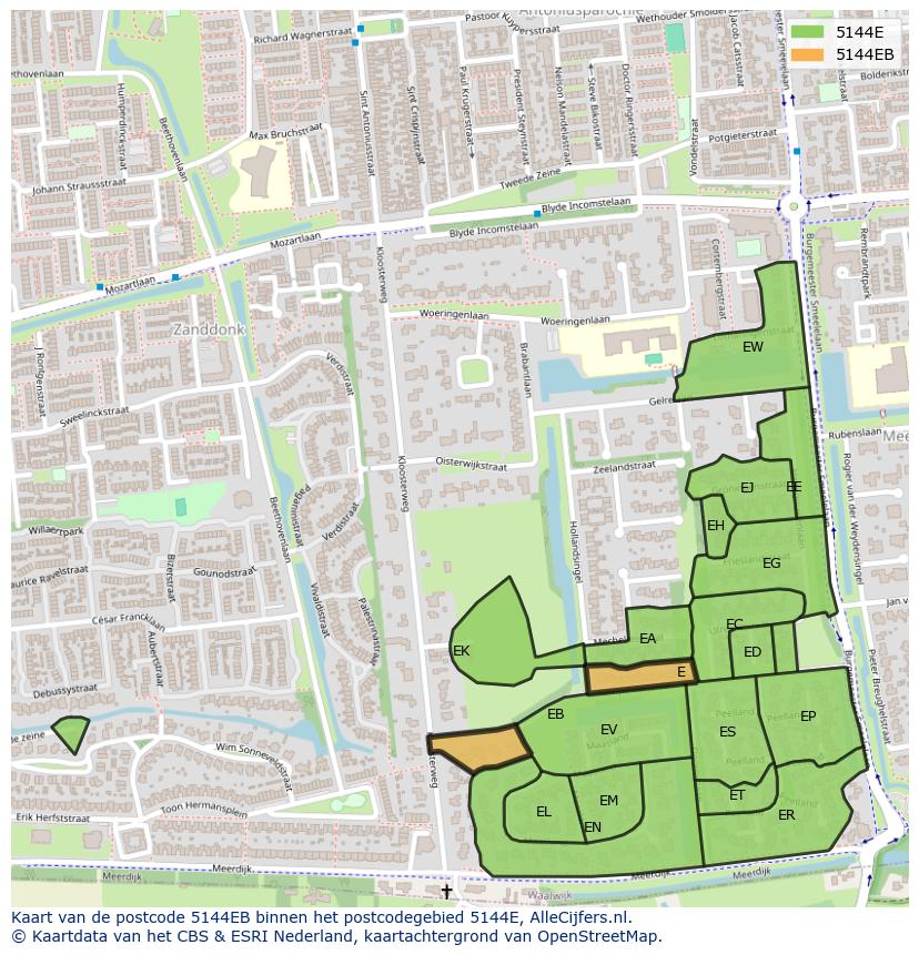 Afbeelding van het postcodegebied 5144 EB op de kaart.