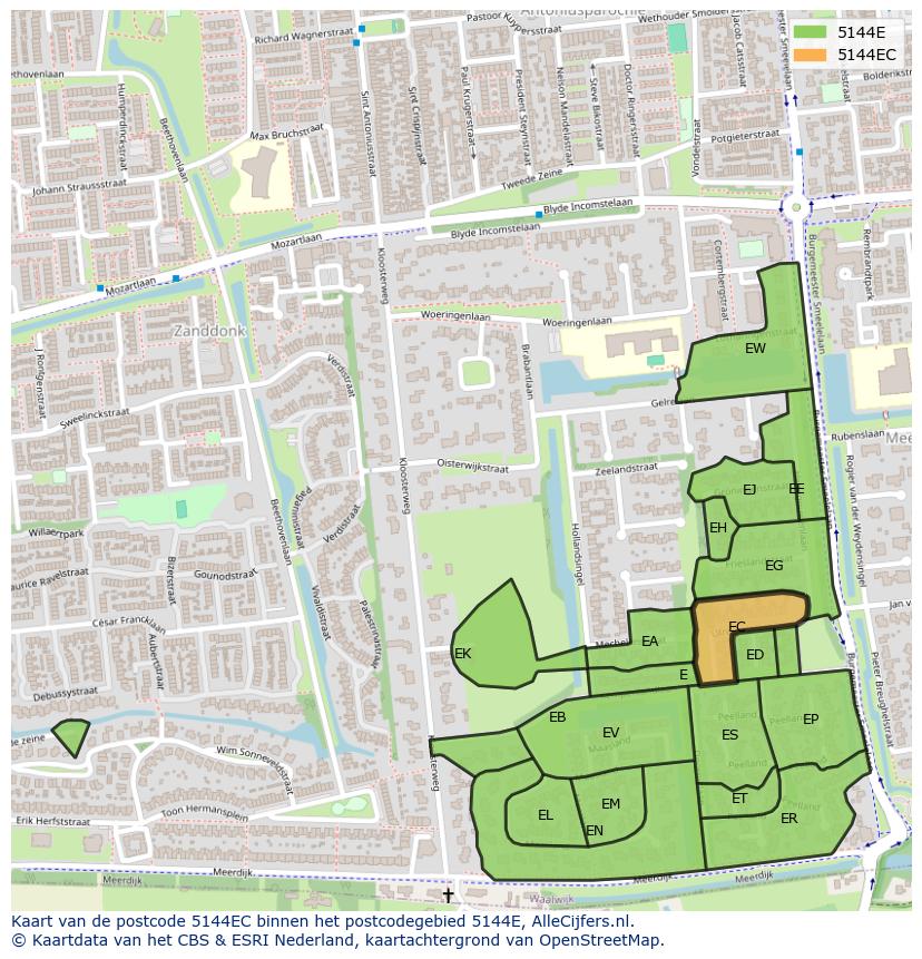 Afbeelding van het postcodegebied 5144 EC op de kaart.