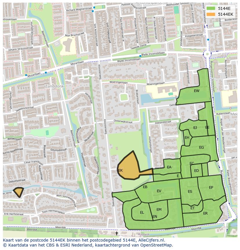 Afbeelding van het postcodegebied 5144 EK op de kaart.