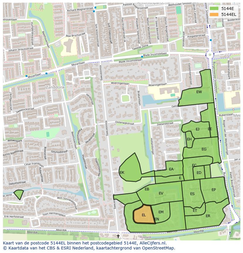 Afbeelding van het postcodegebied 5144 EL op de kaart.