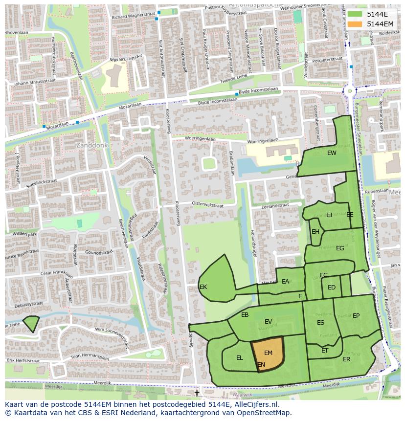 Afbeelding van het postcodegebied 5144 EM op de kaart.