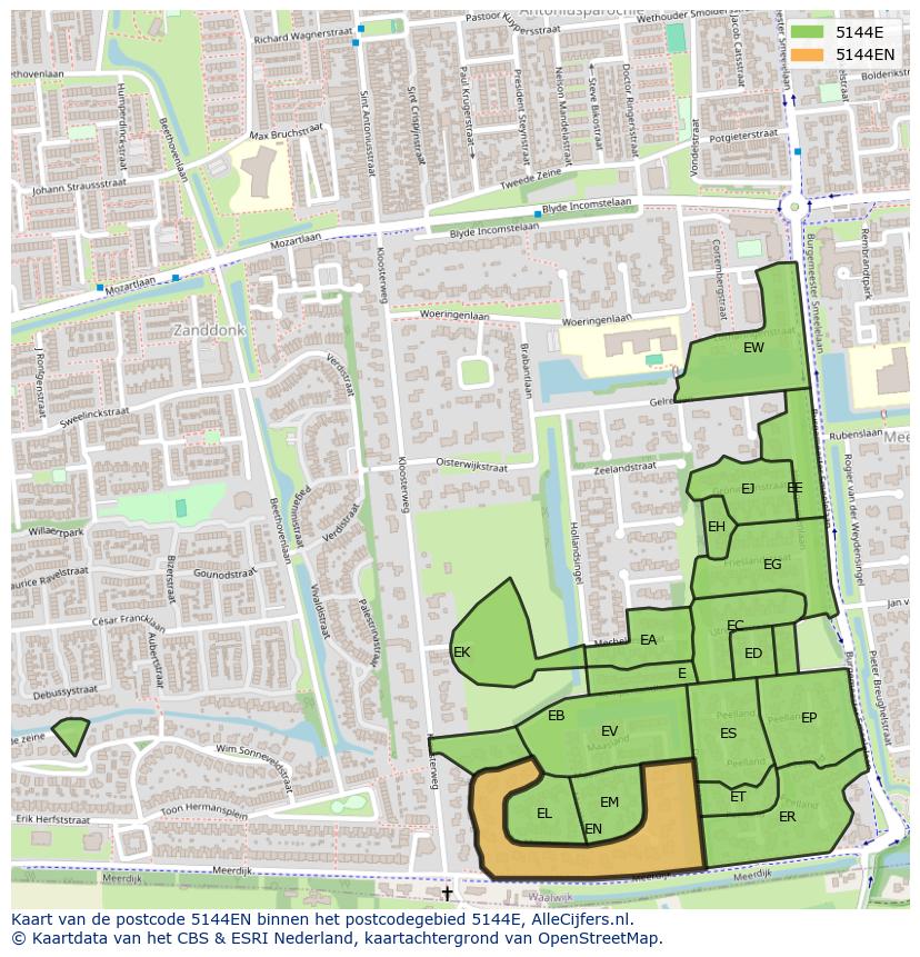 Afbeelding van het postcodegebied 5144 EN op de kaart.