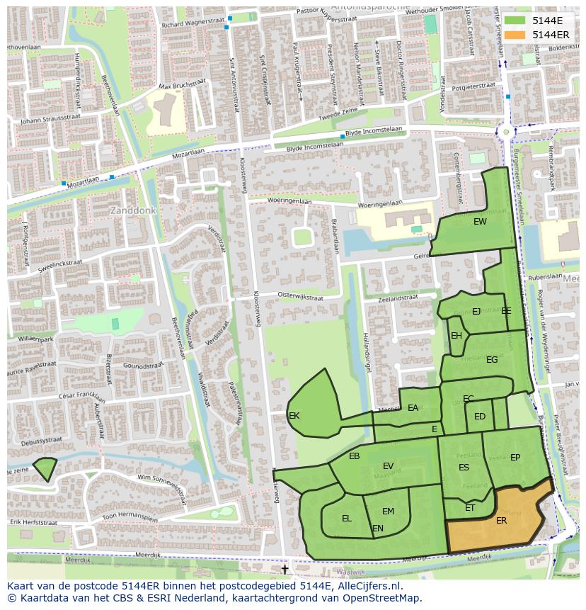 Afbeelding van het postcodegebied 5144 ER op de kaart.