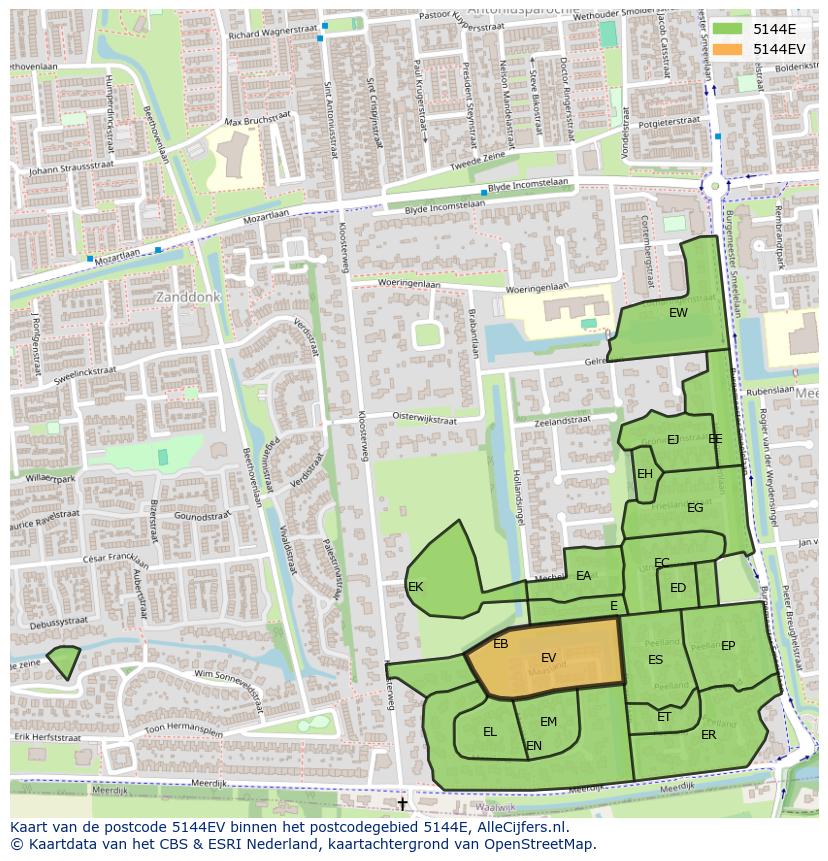 Afbeelding van het postcodegebied 5144 EV op de kaart.