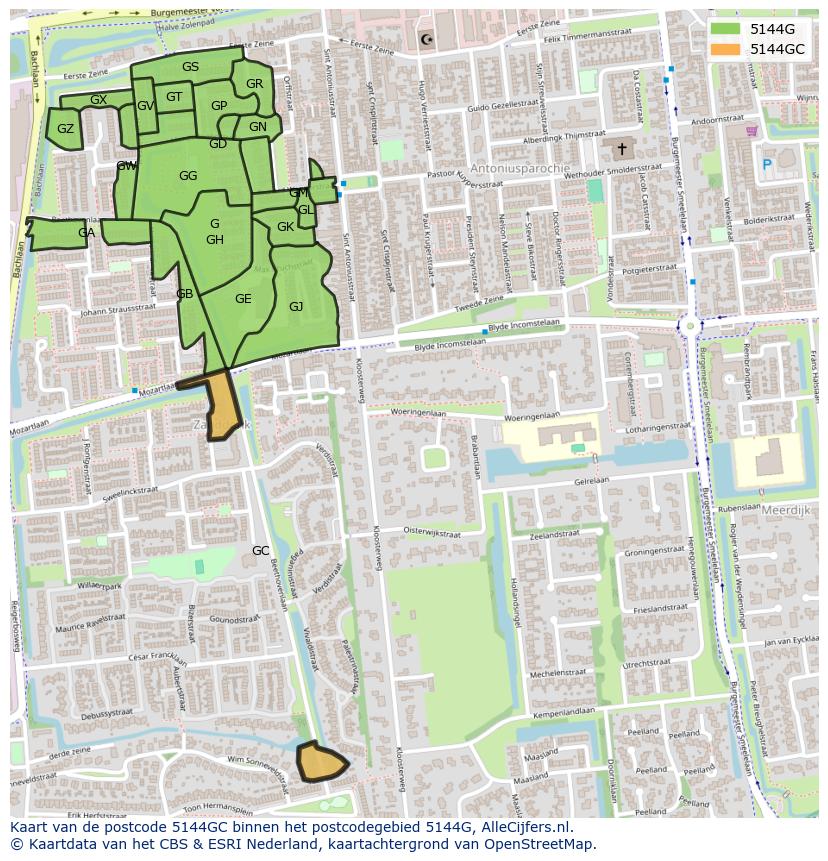 Afbeelding van het postcodegebied 5144 GC op de kaart.