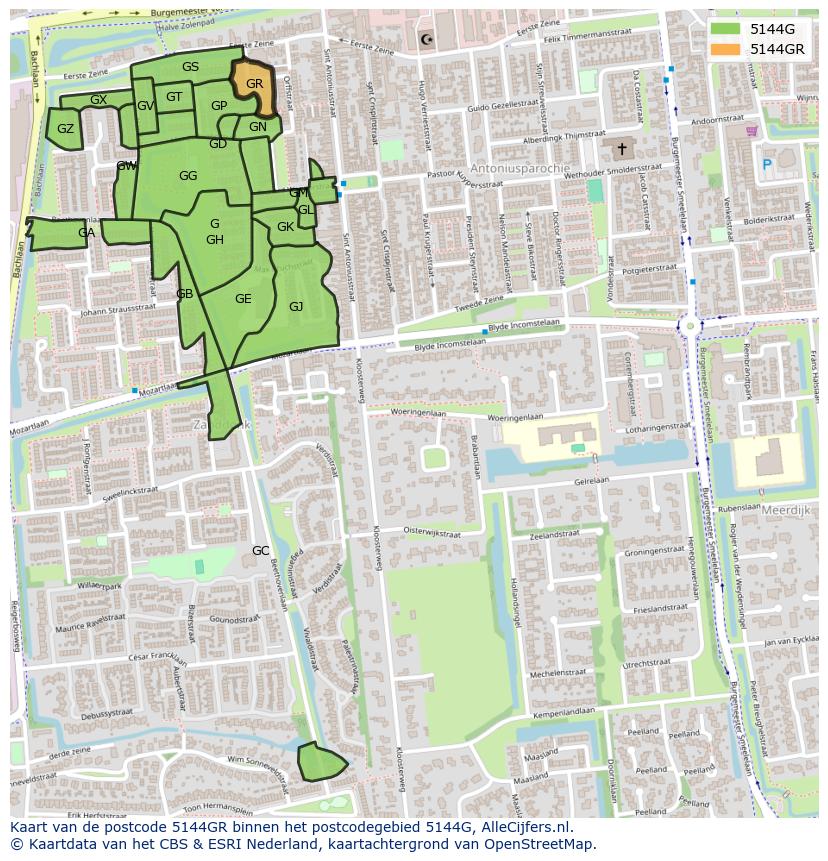 Afbeelding van het postcodegebied 5144 GR op de kaart.