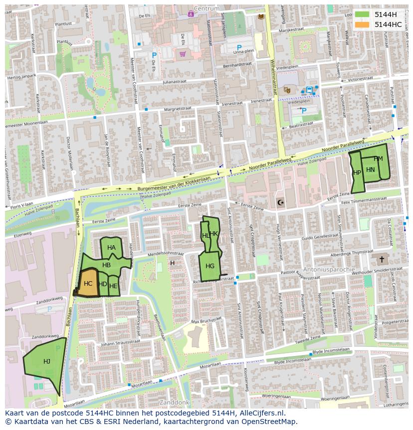 Afbeelding van het postcodegebied 5144 HC op de kaart.