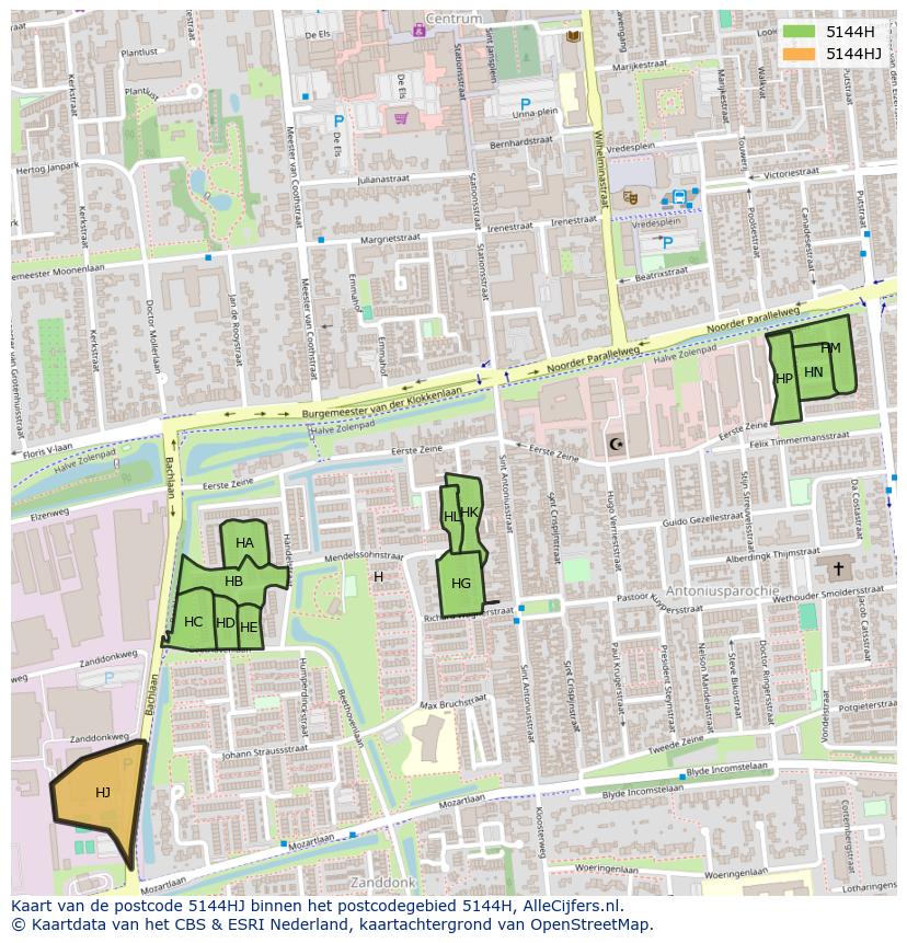 Afbeelding van het postcodegebied 5144 HJ op de kaart.