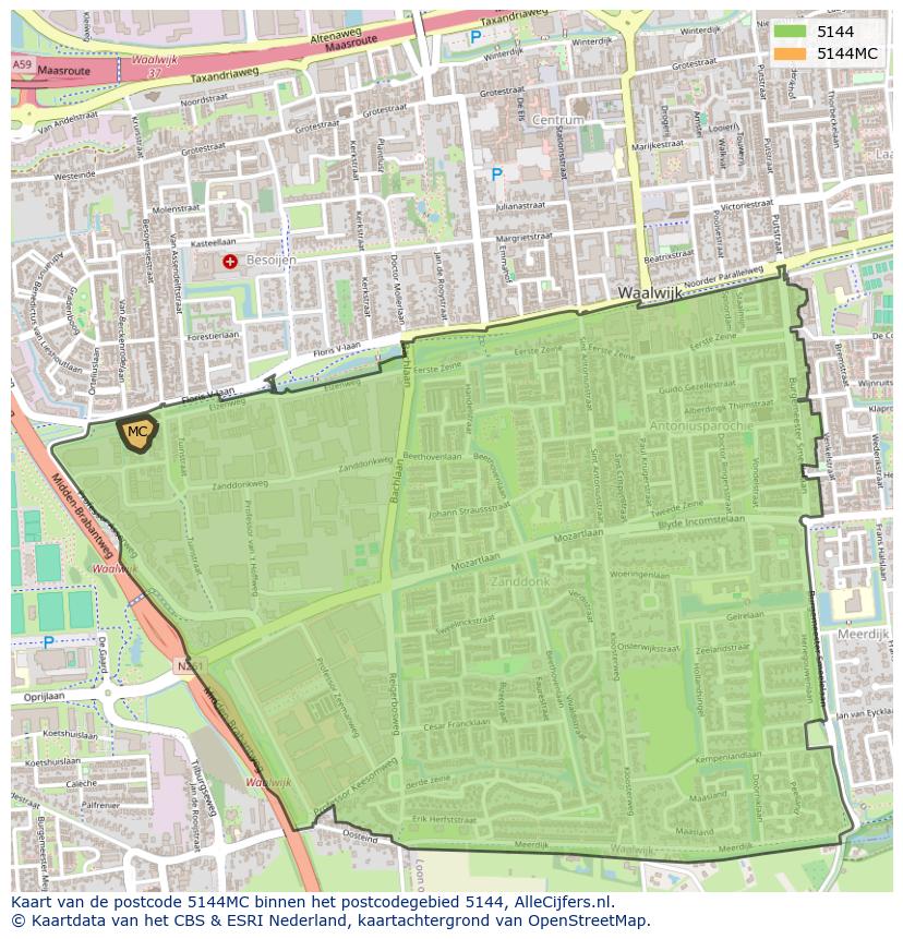 Afbeelding van het postcodegebied 5144 MC op de kaart.