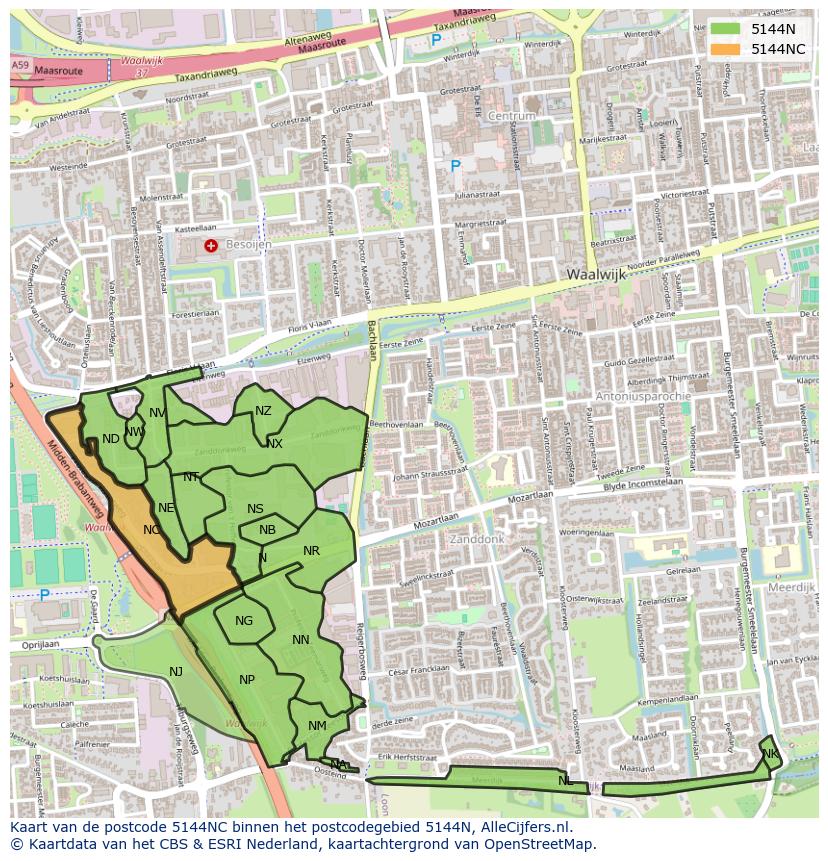 Afbeelding van het postcodegebied 5144 NC op de kaart.