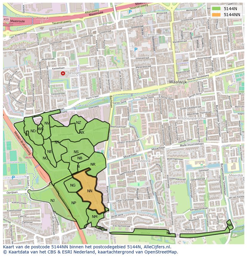 Afbeelding van het postcodegebied 5144 NN op de kaart.