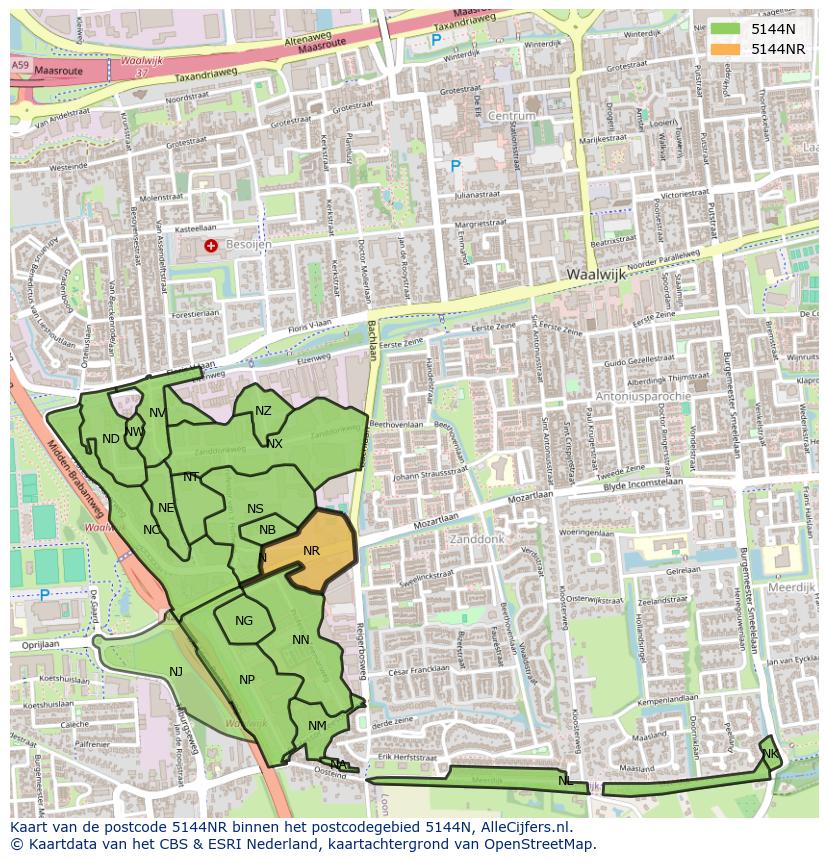 Afbeelding van het postcodegebied 5144 NR op de kaart.