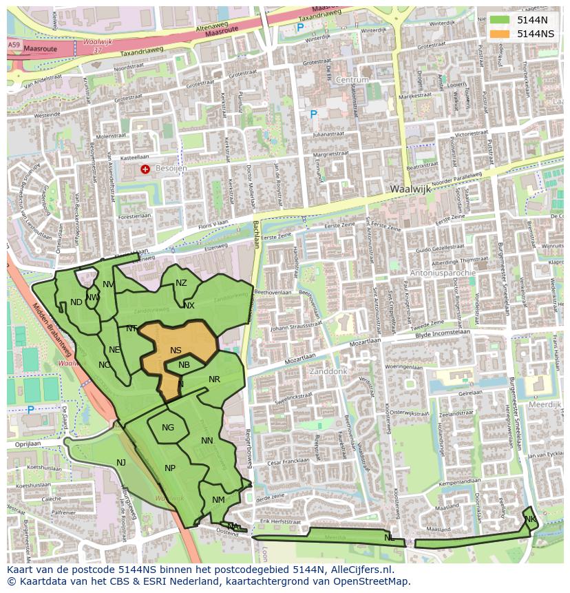 Afbeelding van het postcodegebied 5144 NS op de kaart.